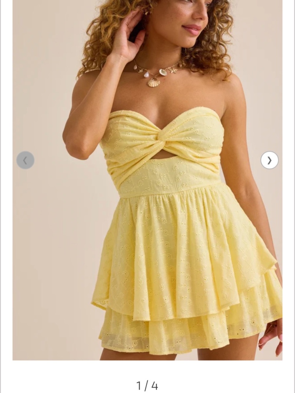 Strapless Yellow Eyelet Tiered Mini Romper